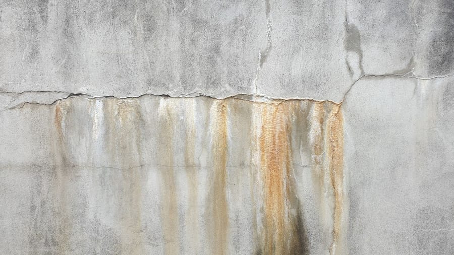 Rust-colored stains running down a concrete wall